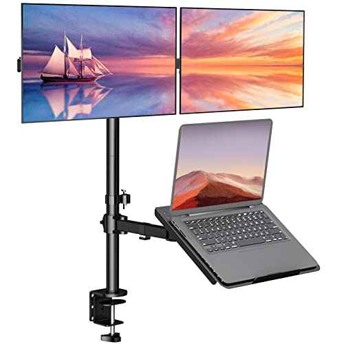 Dual Monitor and Laptop Stand for 17" Notebook and 27" Screens