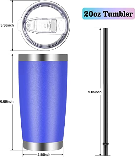 20oz Tumbler with Lid and Straw Stainless Steel Tumbler Cup Bulk Vacuum Insulated Double Wall Travel Coffee Mug Powder Coated Coffee Cup (6 Count)