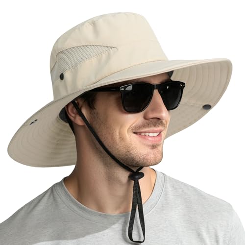 Sun Hats for Men Women Wide Brim UPF 50+ UV Hat Beige