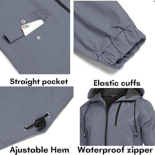 Men's Long Raincoat Pocket Raincoat Waterproof Outdoor Jackets Packable Rain Poncho