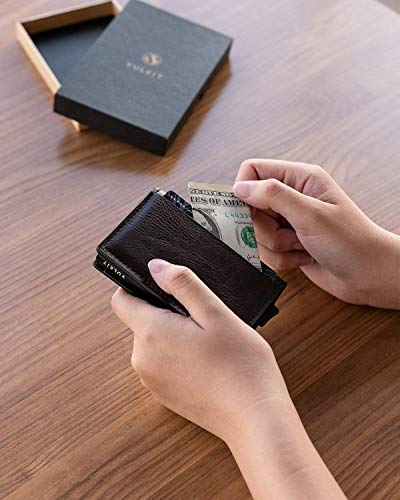 Card Holder Pop Up Slim Wallet Leather RFID Blocking Card Case Up to 8 Credit Cards Espresso (7 Count)