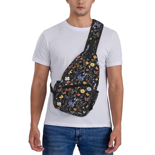 Sling Bag Vintage Botanical Flower Wildflower Hiking Daypack Crossbody Shoulder Backpack Travel Chest Pack for Men Women
