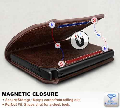 Men Slim Leather Wallet Metal Case Money Clip