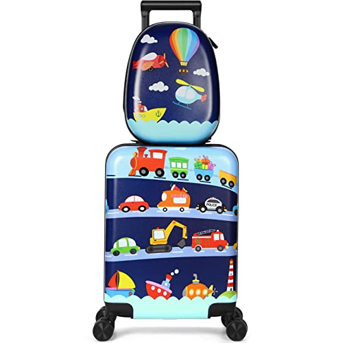 Kids Luggage and Backpack 18" Suitcase with Spinner Wheel Hard Case Travel 13" Backpack Girl Suitcase Set for Kids Travel Supplies