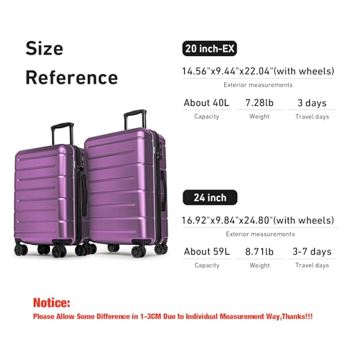 Luggage Sets 2 Piece Suitcase Set Hardshell 20 inch (2 Count)
