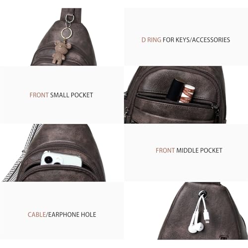 Sling Bag for Women Crossbody Fanny Pack Sling Purse Backpack Vegan Leather Travel Handbag Cross Over Shoulder Bag Gifts for Women Coffee