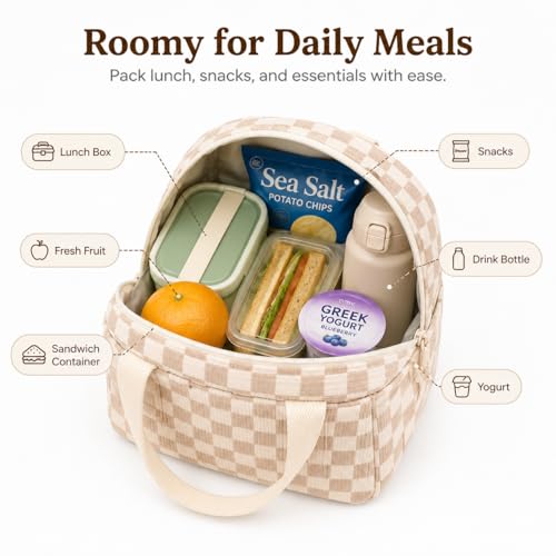 Lunch Bag for Women Cute Corduroy Lunch Tote Bags with Shoulder Strap Reusable Insulated Lunch Box Large Capacity Reusable Insulated Cooler for Work Picnic or Travel