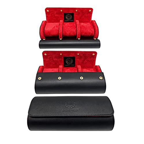Genuine Napa Leather Watch Roll Travel Case for 3 Watches