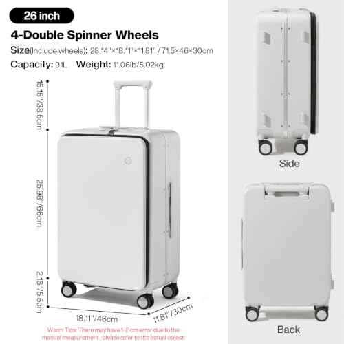 26 Inch Large Checked Luggage PC Hard Shell Suitcase Top Opening Aluminum Frame Travel Suitcases with Wheels