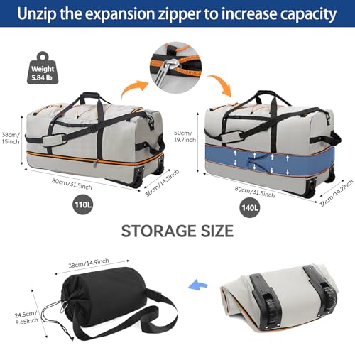 110L Expandable to 140L 32” Foldable Oxford Soft