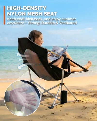 Hammock Camping Chair with Footrest & Breathable Mesh Back 400 lbs
