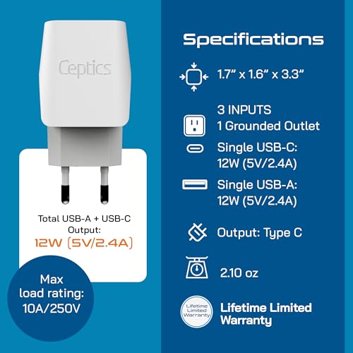 European Egypt Travel Adapter Plug with Dual USB (2 Count)