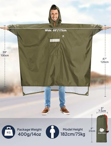 Hooded Rain Poncho for Adult Waterproof Lightweight Raincoat