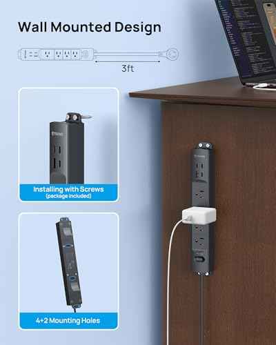 Wall Mount Surge Protector Power Strip with 360 Rotating Plug