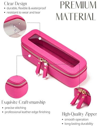 Slim Makeup Brush Bag Travel Clear Toiletry Bag for Women Cute Make Up Bag for Traveling Cosmetic Bag Organizer Waterproof Tansparent Beauty Makeup Case Hot Pink