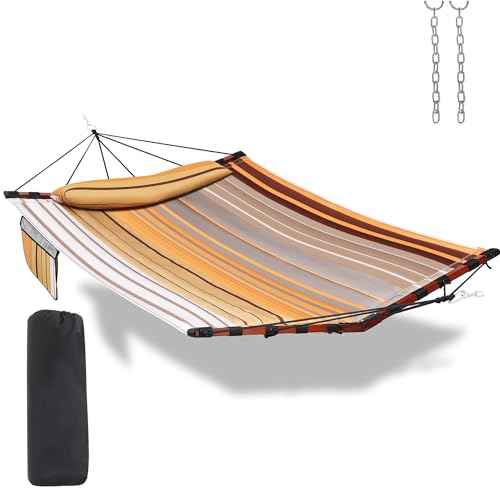 12FT 2 Person Hammock V Shaped Spreader Bar Fall Yellow Stripes