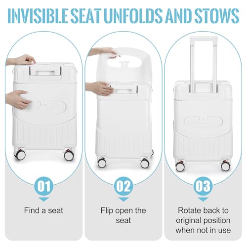 Carry on Luggage with Seat for Kids Expandable Ride on Suitcase with Spinner Wheels and Locks for Travel