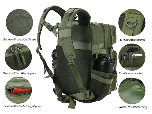 Military Tactical Backpack for Men and Women 45L Army 3 Days Assault Pack Bag Large Rucksack with Molle System Forest Green