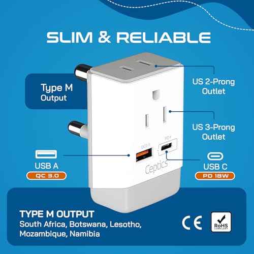 South Africa Power Plug Adapter Travel QC 3.0 & PD
