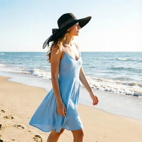 Wide Brim Sun Hat for Women Floppy Straw Hat Summer Beach Hats Fashionable Trendy Hats Sun Protection UPF 50+