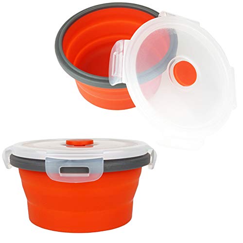 Ecomorning 3Piece Round Collapsible Lunch Container Silicone Food Storage Containers Collapsible Camping Bowl with Airtight Silicone Lids (3 Count)