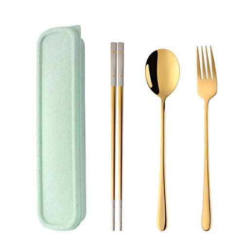 3 PCS Stainless Steel Travel Camping Flatware Set Fork Spoon Chopsticks with Portable Case