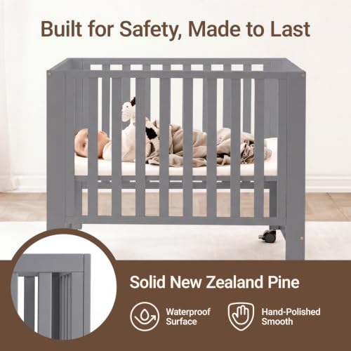 EvoNest 6-in-1 Convertible Baby Mini Crib with Wheels