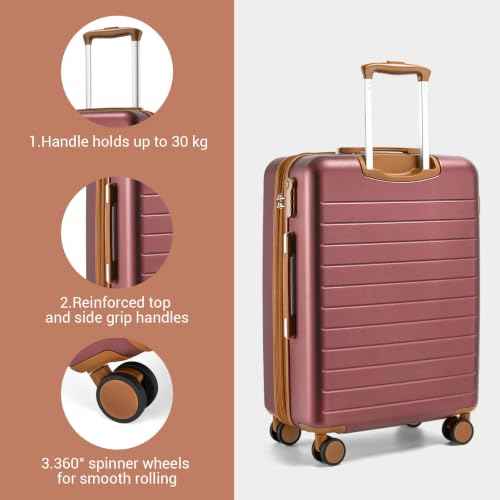 Carry On Suitcase 20in Expandable ABS+PC Airline Approved Burgundy