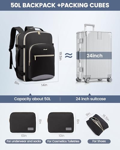 50L Travel Backpack Flight Approved Carry on Backpack