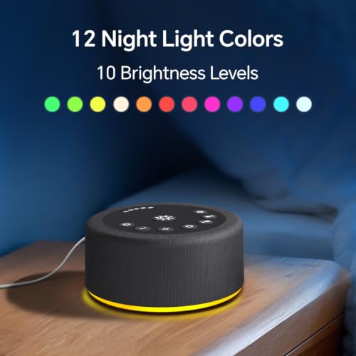 Sound Machine White Noise Brown Noise Machine Night Light 30 Non Looping Sounds 12 Lights 5 Timers Sleep Sounds Machine 36 Adjustable Volume Memory Function for Baby Kids Adult Home Office Travel