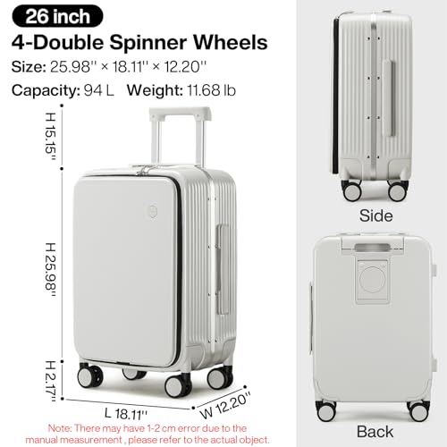 Large Checked Luggage with Cup Phone Holder and Charger Hard Shell Suitcases with Spinner Wheels