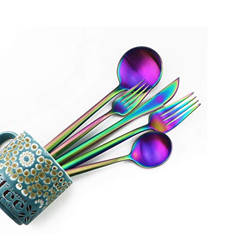 20-Piece 18/10 Stainless Steel Flatware Silverware, Luxury Dinnerware Set Travel Cutlery Tableware Include Knife Fork Spoon Service for 4,Healthy & Eco-Friendly Dishwasher Safe (Rainbow Matte) (4 Count)