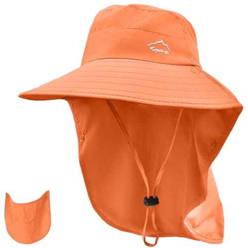 Sun Hat for Men Women with Neck Flap& Removable Face Cover Wide Brim