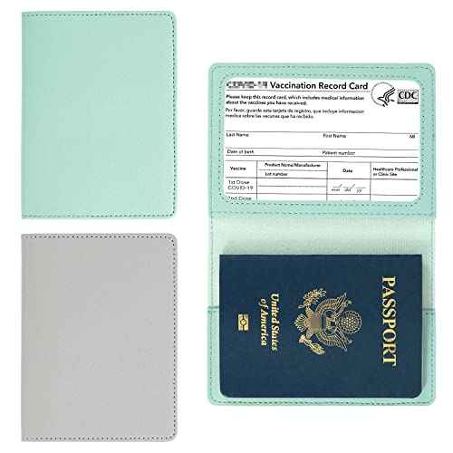 2 Pack Passport covers and Vaccine Card Holder PU Leather Passport Wallet Vaccine Case Protector Slot Travel Passport Wallets for Women & Men (2 Count)