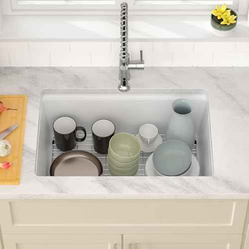 28 Inch White Undermount Kitchen Sink Workstation Single Bowl Modern Kitchen Sink Granite Composite