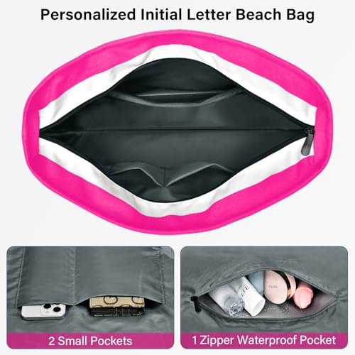 Beach Bag Initial Beach Tote with Makeup Bag for Travel