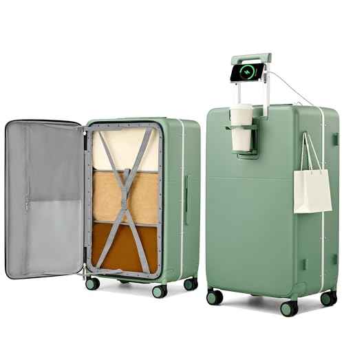 28 Inch Top Opening Checked Luggage with Cup Holder and USB Ports