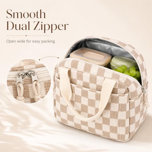 Lunch Bag for Women Men Cute Corduroy Lunch Tote Bags Reusable Insulated Lunch Box Large Capacity Reusable Insulated Cooler for Work Picnic or Travel