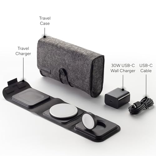3-in-1 Travel Charger with MagSafe - Portable Wireless Charging Hub, Compatible w/Apple Devices, iPhone 17/16/15/14/13/12 Series, Apple Watch Series 11 to 1 & Ultra, AirPods Pro/3rd Gen, Black