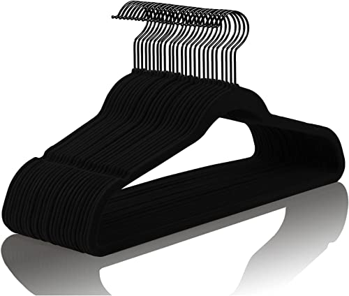 Black Velvet Hangers 60 Pack Non Slip Heavy Duty Black Hooks (60 Count)