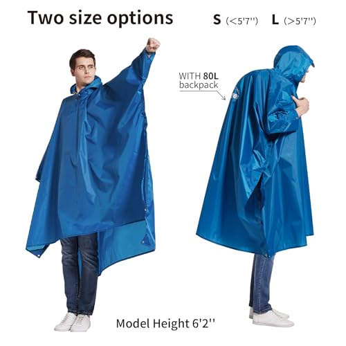 Hooded Rain Poncho for Adult with Pocket Waterproof Lightweight Unisex Raincoat for Hiking Camping Emergency