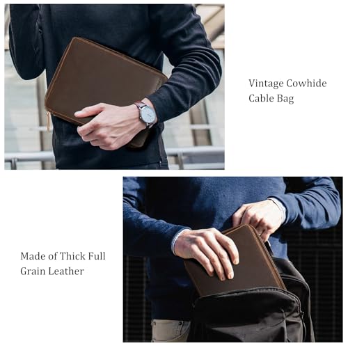 Polare Full Grain Leather Travel Cable Organizer Case Electronics Accessories Carry Bag with YKK Zippers Tech Storage Bag for Cables