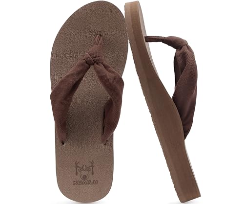 Flip Flops for Women Arch Support Summer Pool Sandals Brown Size 6.5