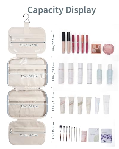 Travel Toiletry Bag for Women Large Hanging Makeup Bag Organizer Toiletries Bag for Full Size Essentials Accessories Cosmetics