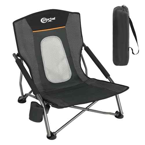 Beach Camping Folding Chairs for Adults Low Portable Chair with Cup Holder High Mesh Back for Outdoor Lawn Sand Travel Festival Concert
