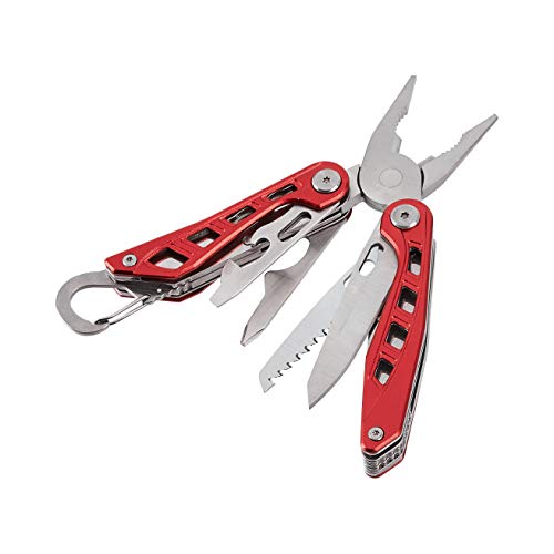 8-in-1 Stainless Steel Multitool with Safety Lock and Nylon Sheath, Red