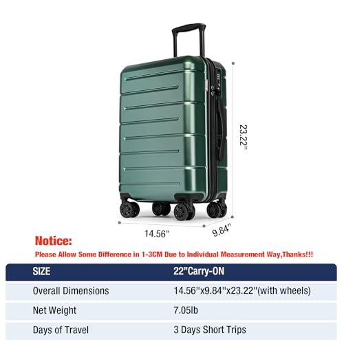 Carry On Luggage 22x14x9 Airline Approved Hardshell Carry On Suitcases with Wheels Travel Rolling 20 Inch Luggage with Cup Holder for Men Women