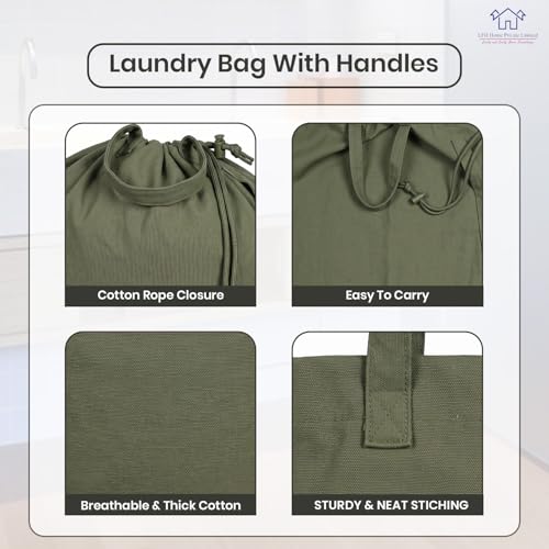 LFH Home Large Premium Cotton Rich Canvas Laundry Bag with Drawstring and Handles Heavy Duty (6 Count)