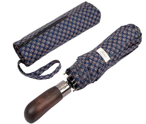 Folding Umbrella Real Wood Handle Pimlico Navy Bronze