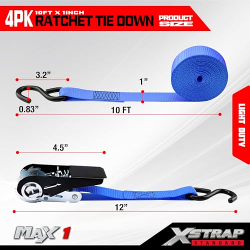 4 Pack Ratchet Tie Down Straps (4 Count)